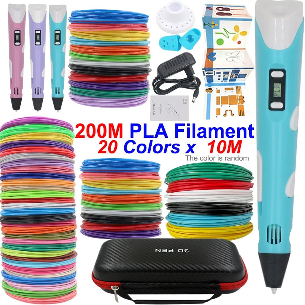 Novelty Children's 3D Printing Pen Set with LCD Display,Power Adapter,Travel Case,PLA Filament,Kids Birthday Christmas Toy Gift