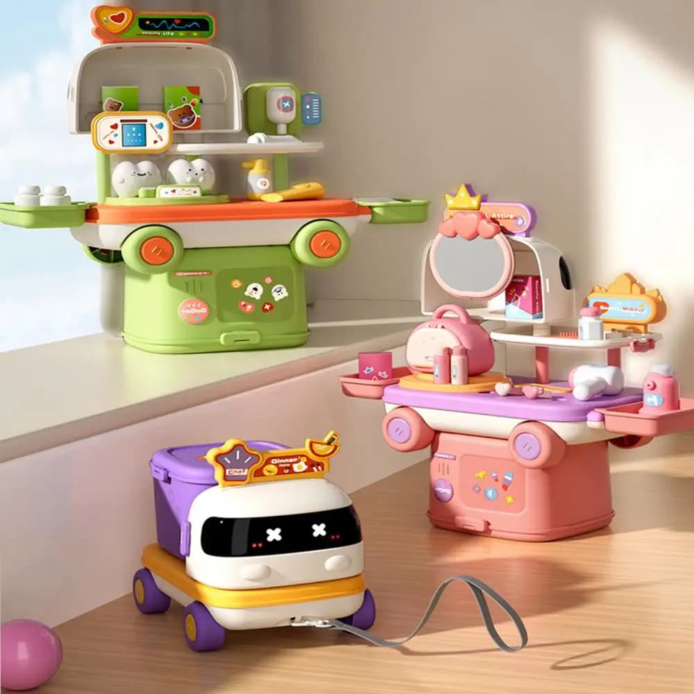 2In1 Fai finta di giocare Cucina Trucco medico Giocattolo con scatola di immagazzinaggio Giocattolo interattivo per bambini Gioco di ruolo Giocattolo educativo Giocattolo per ragazza