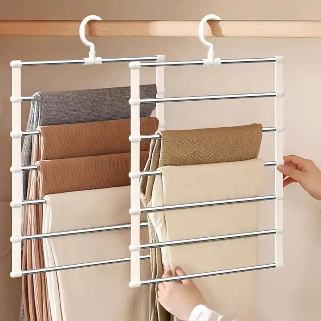 5/7 Layers Stainless Steel Pants Hanger Space Saving Closet Organizer Trousers Rack Non-Slip Wardrobe Storage Clothes Rack