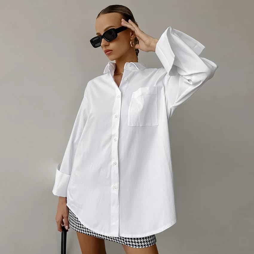 Simple Boyfriend Style White Shirt Casual Fashion 2025 Spring and Summer Casual Commuting All-match Mid-length Women's Top