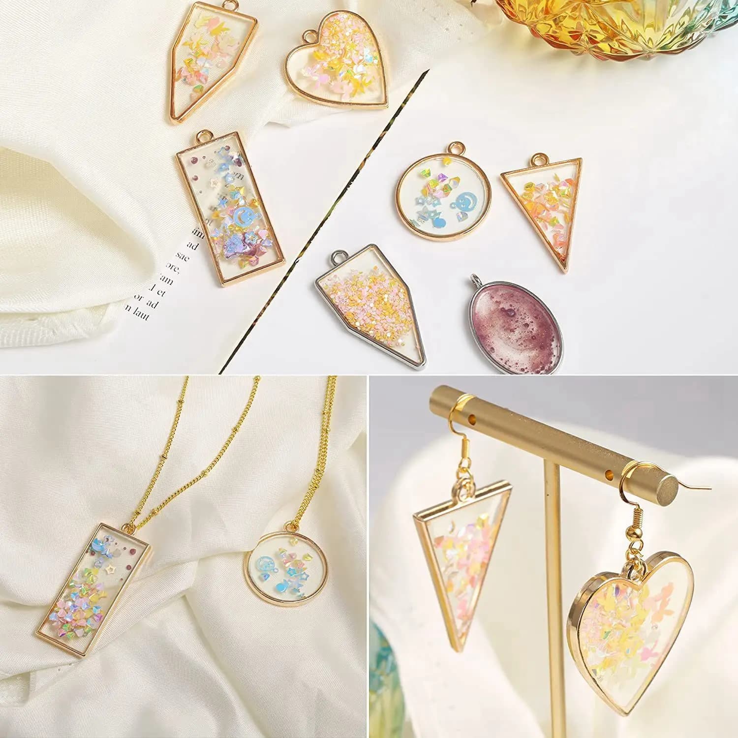 80 PCS Assorted Open Metal Bezels For Resin Pressed Frame Charms Earring And Necklaces Making Frames (Gold And Silver) Eco-Frien
