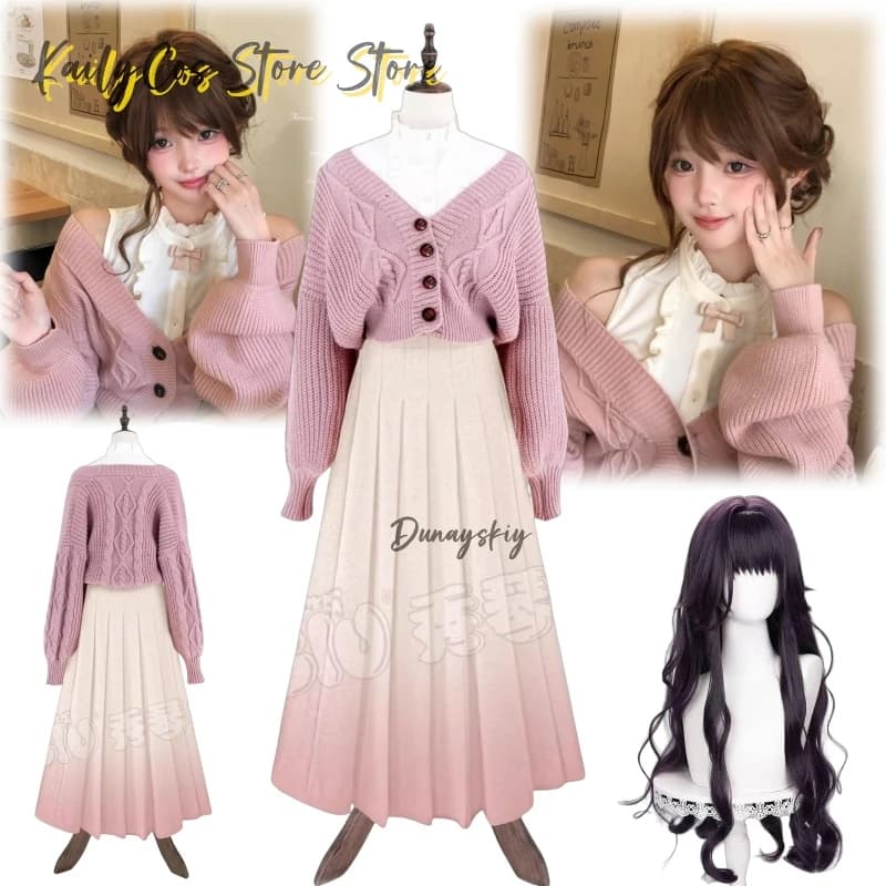 Kaoru Kaoru Waguri Cosplay ssida "Kaoru Hana wa Rin to Saku" Abito cardigan in maglia sfumata rosa Set Anime Girl Sweet Style