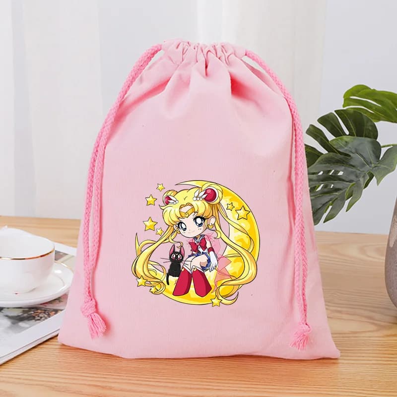 Borsa con coulisse della serie Sailor Moon, sacchetto porta caramelle e snack con stampa simpatica, custodia per cavi dati e power bank, regali di compleanno