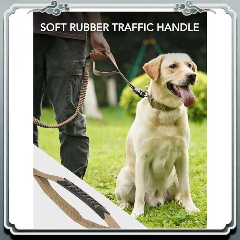 Guinzaglio per cani durevole resistente, guinzaglio per cani Bungee ammortizzante da 4-6FT + 2 maniglie imbottite, moschettone in metallo, cintura di sicurezza per auto Khaki Eas