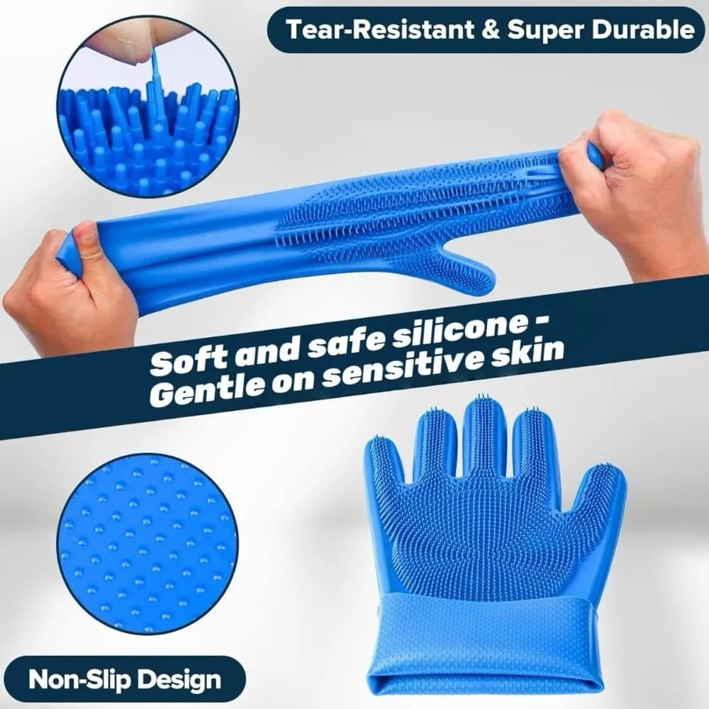Set di 6 Guanti in Silicone per il Bagno di Cani e Gatti, Spazzola Morbida per la Rimozione del Pelo, Spazzolino da Denti per Cani, Impermeabile, Non Tossico, Scrubber per Shampoo per Animali Domestici, Uso Domestico