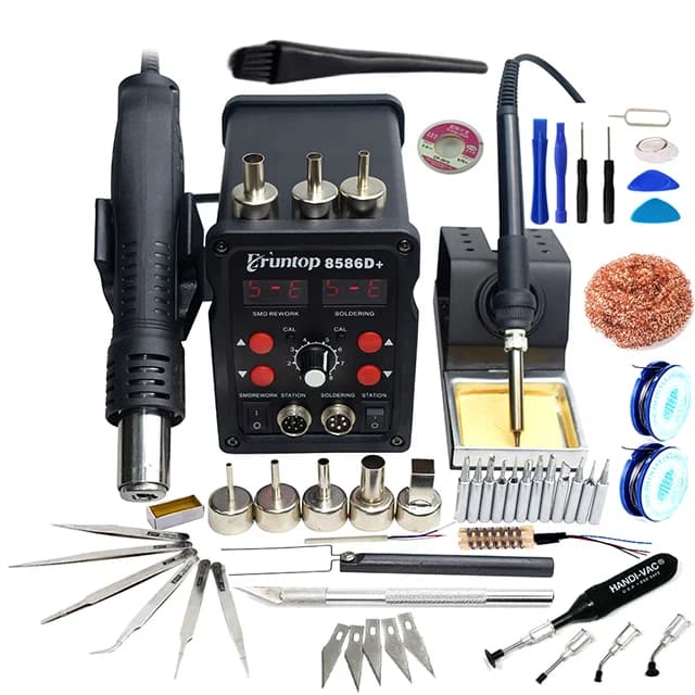 Dual digital display electric soldering iron with heat gun + better SMD rework station upgraded to 8586