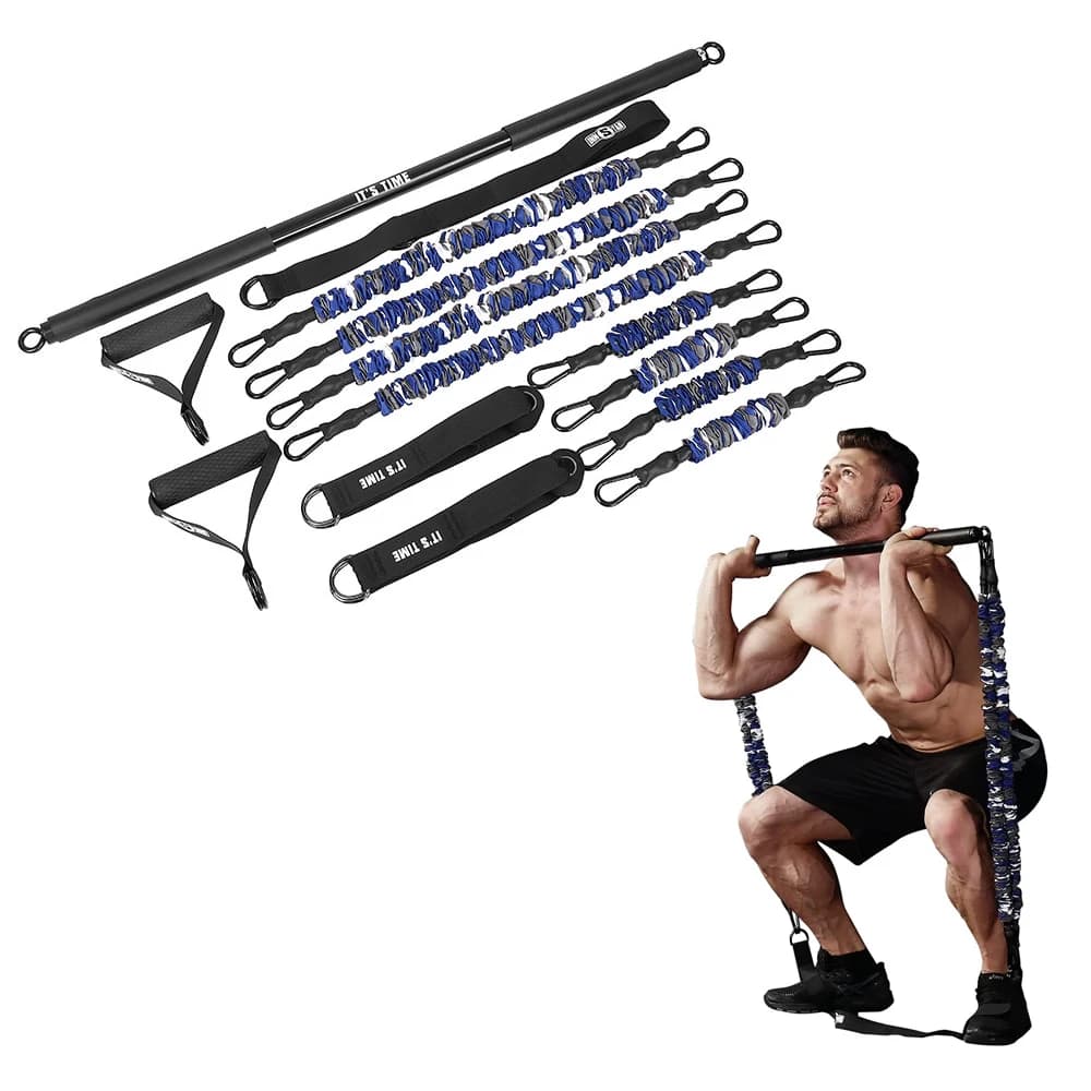 Set di barre con elastici di resistenza e maniglie per palestra domestica, kit barra per Pilates con elastici di resistenza, barra per squat