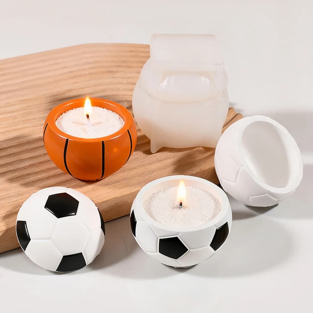 Stampo in silicone per contenitore portaoggetti a forma di pallone da calcio e basket, stampo per portacandele in resina, stampo per gesso fai da te, stampo per ornamenti profumati