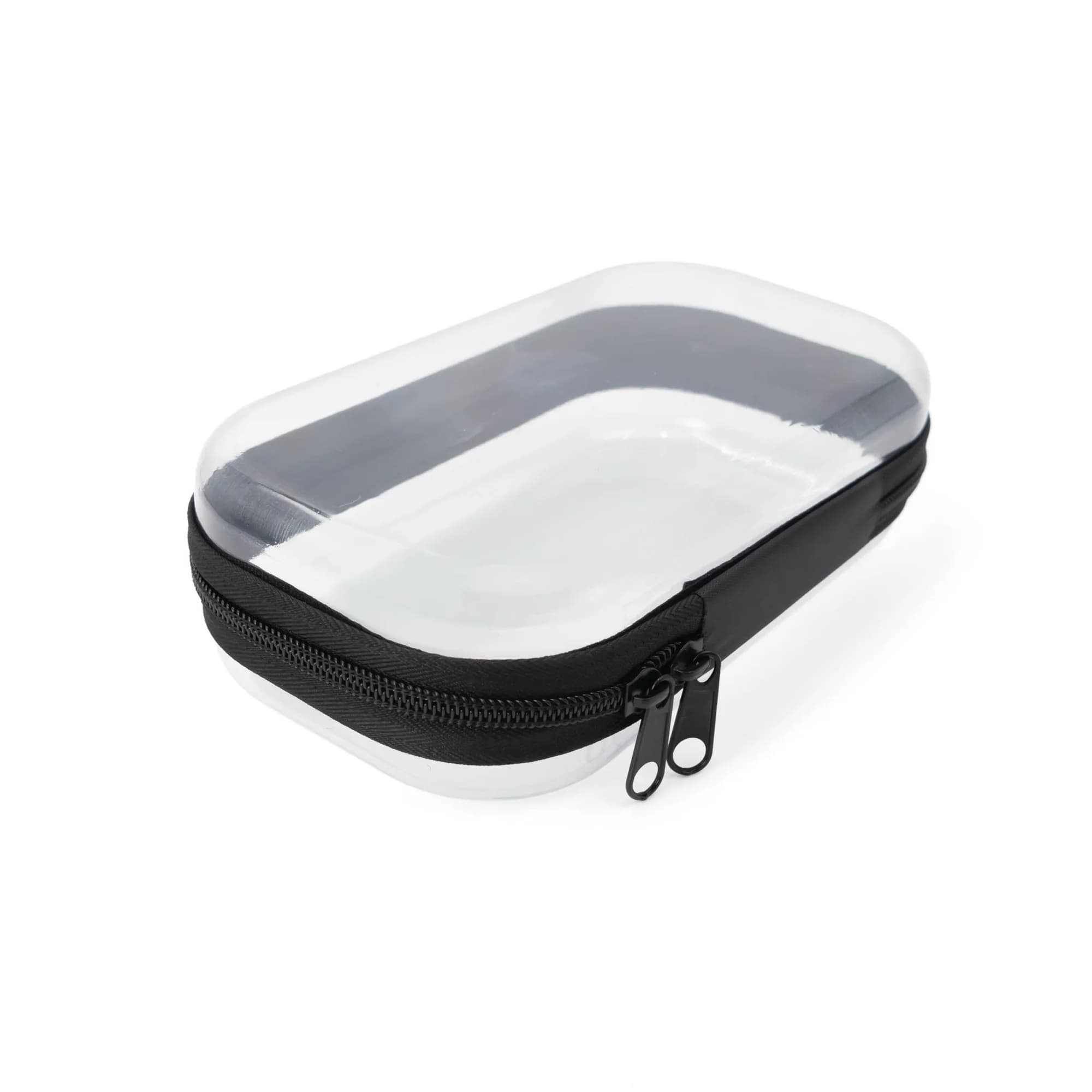 Black Hard-Shell Makeup Storage Box, Long Zipper Design, Portable, Single Compartment Design, Durable Plastic, Suitable for Organizing Small Items and Pencils, Ideal for Travel