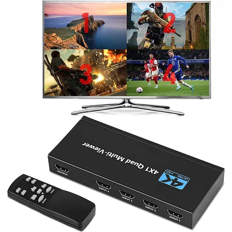 4K HDMI Quad Multi-viewer Segmentazione schermo HDMI 4x1 Multi schermo Switcher continuo Multiplexer video Sinistra Destra Doppio display