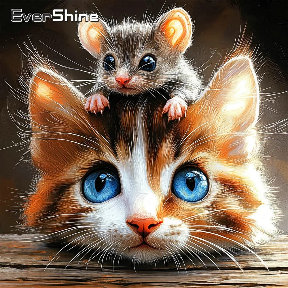 EverShine Diamond Embroidery Animal Full Square Drill Mosaic Cat Picture Of Rhinestones Painting Mouse 5D Home Decoration