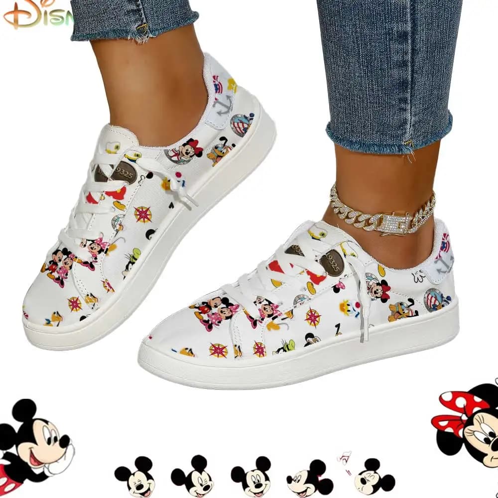 Sneakers basse in tela bianca con stampa nautica Disney Mickey & Minnie Mouse per donna, scarpe casual