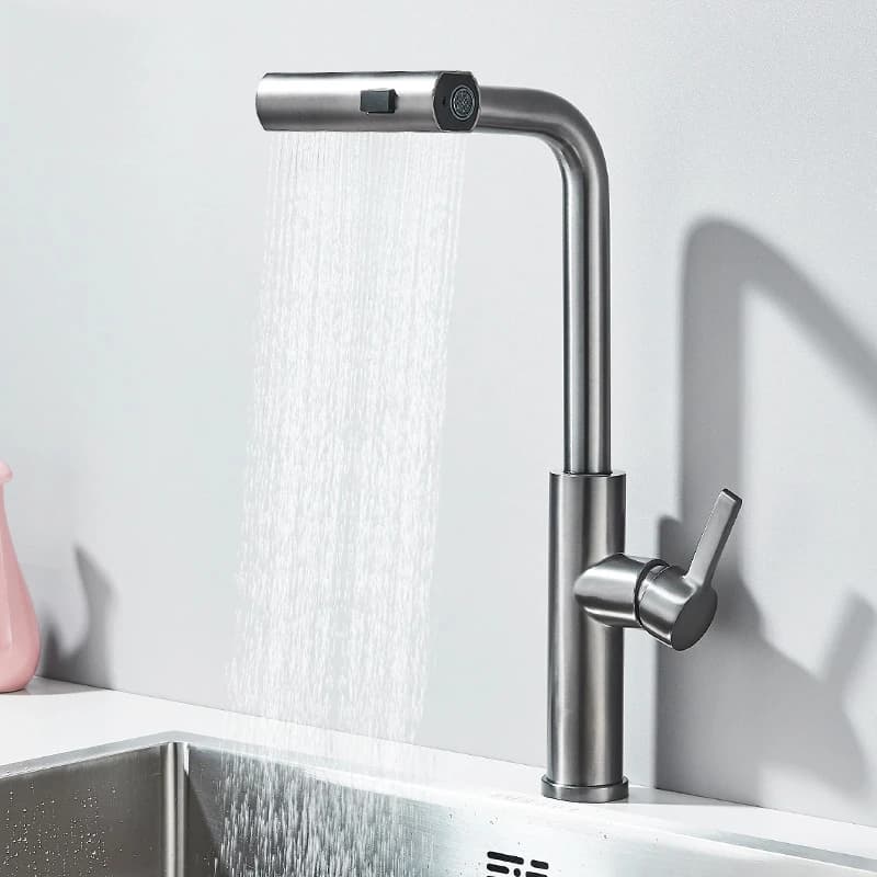 Rubinetto da cucina a 3 funzioni Flessibile estraibile Miscelatore acqua fredda a pioggia calda 360 ° Rubinetti per lavello da cucina con ugello spruzzatore a getto
