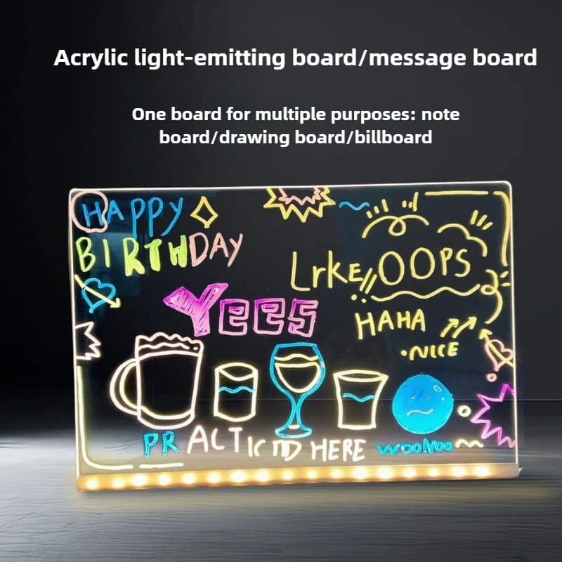 Cartellone da disegno scritto a mano con tavolo da disegno illuminato in acrilico, adatto per display delle vendite, bacheca cancellabile, luce notturna a LED