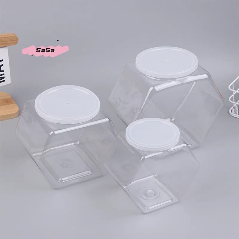 Contenitore Esagonale Portatile in Plastica Trasparente per Alimenti 850/1500/2150ml, Barattolo per Caramelle e Biscotti con Coperchio Sigillato per Cucina