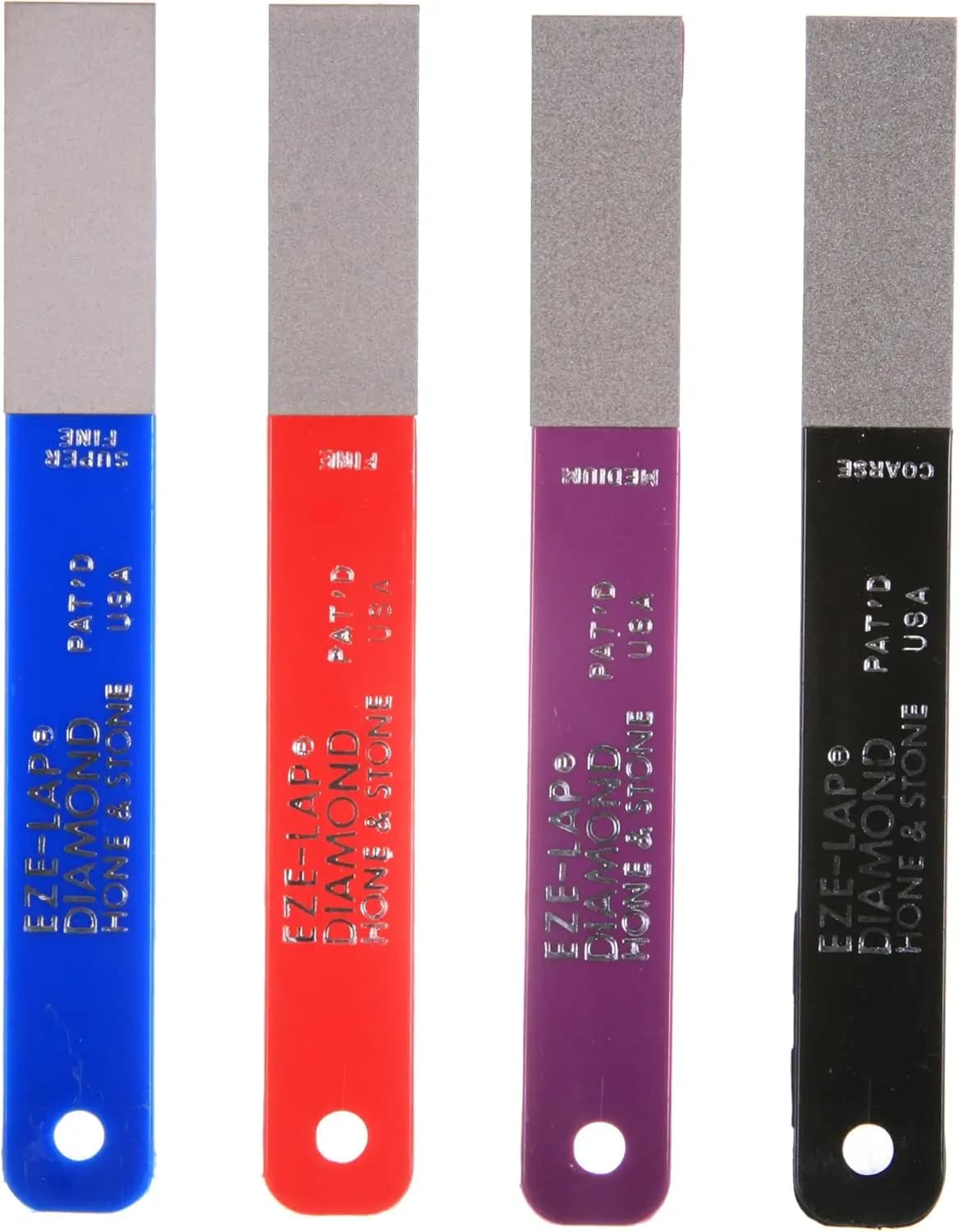 Set of 4 diamond stones to sharpen with colour-coded grains for knives and tools