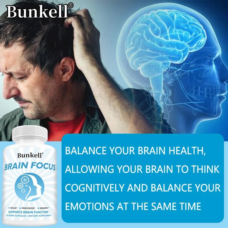 Brain Booster Capsules - Nootropico from 100mg for Memory and Concentration, Support for Cognitive Function, for Brain and Heart Health, 120 Capsules
