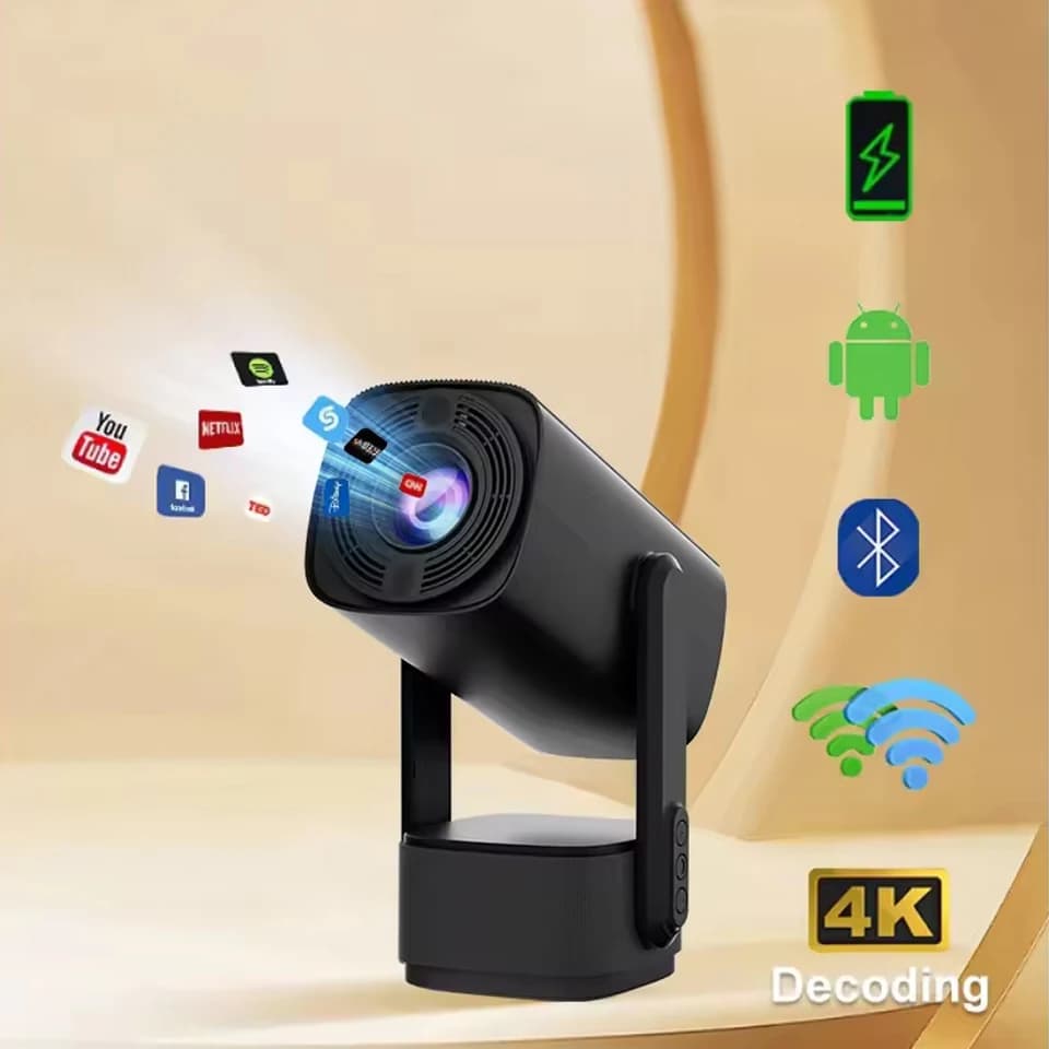 Nuovo Proiettore 4K K2 Smart Android 11 con Batteria Integrata, Altoparlante Bluetooth, WIFI, Auto Focus, Keystone Free-Style per Film all'Aperto