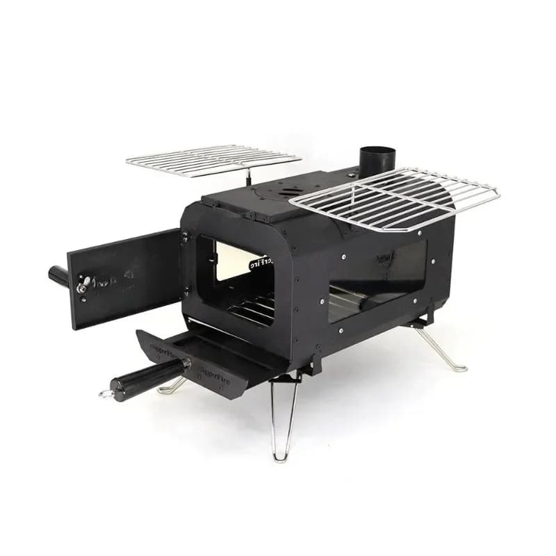 Outdoor wood stove, barbecue and patio heater