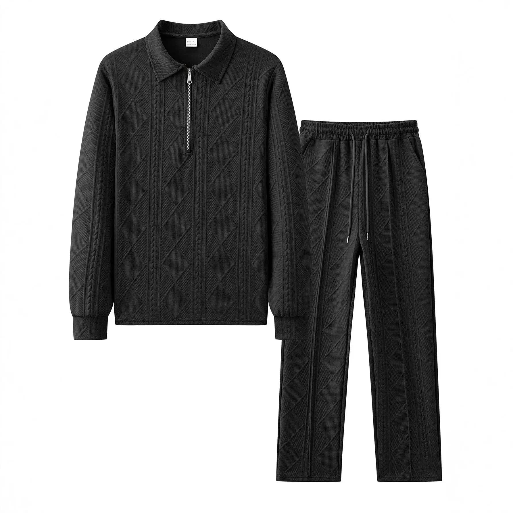 Completo da uomo casual con camicia a maniche lunghe e felpa con cappuccio, effetto tessuto a spighe di grano, strisce, strappabile, alla moda, per uso interno