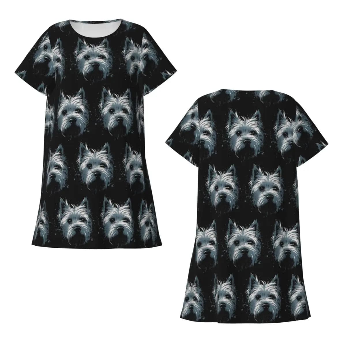 Camicia da notte personalizzata a maniche corte con motivo Westie Dog West Highland White Terrier per dormire, camicia da notte a maniche corte da donna, vestito pigiama