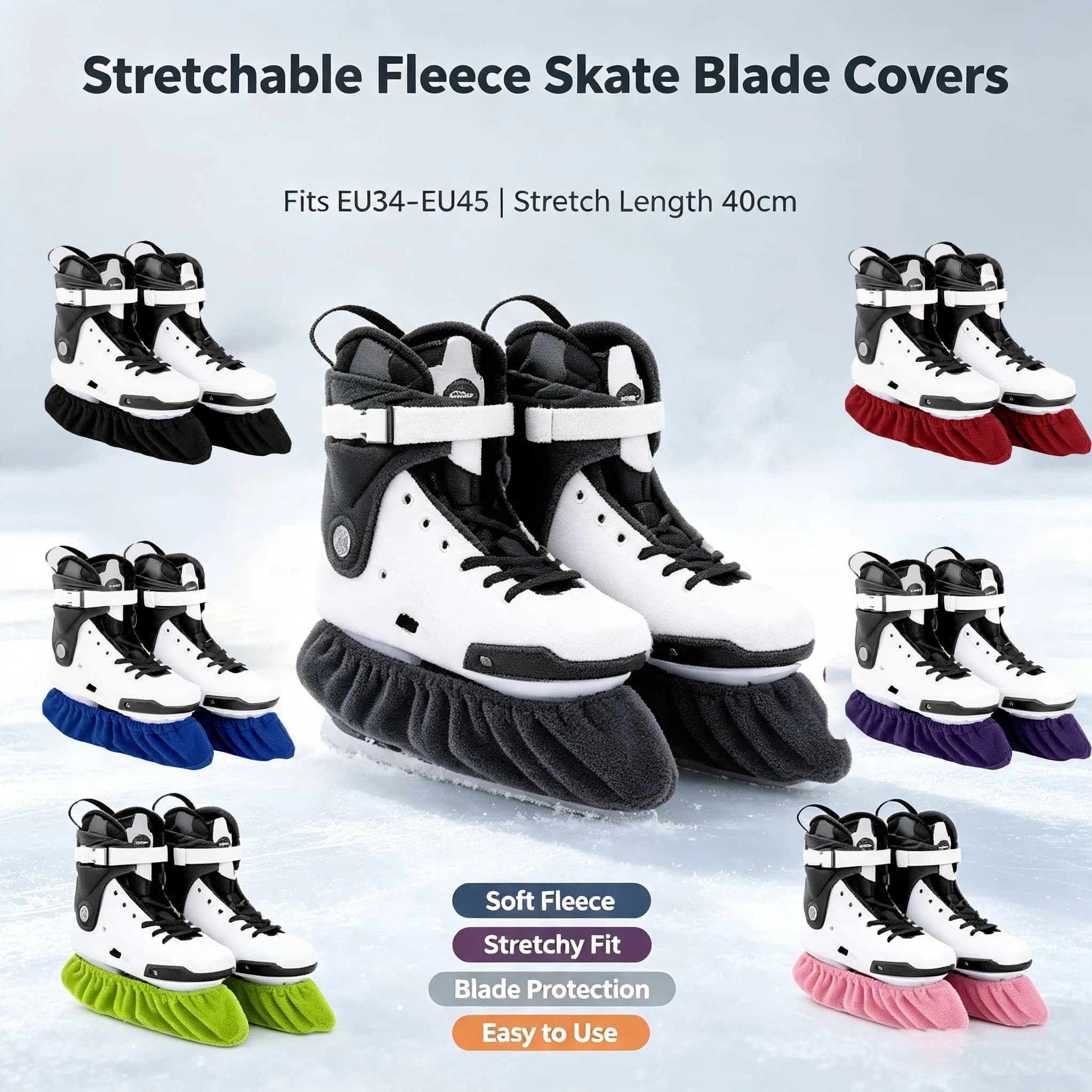 Stretch Fleece Ice Skate Blade Cover Washable Reusable Dust‑Proof Protector for Figure Skating Shoes Ice Blade Guard Accessories