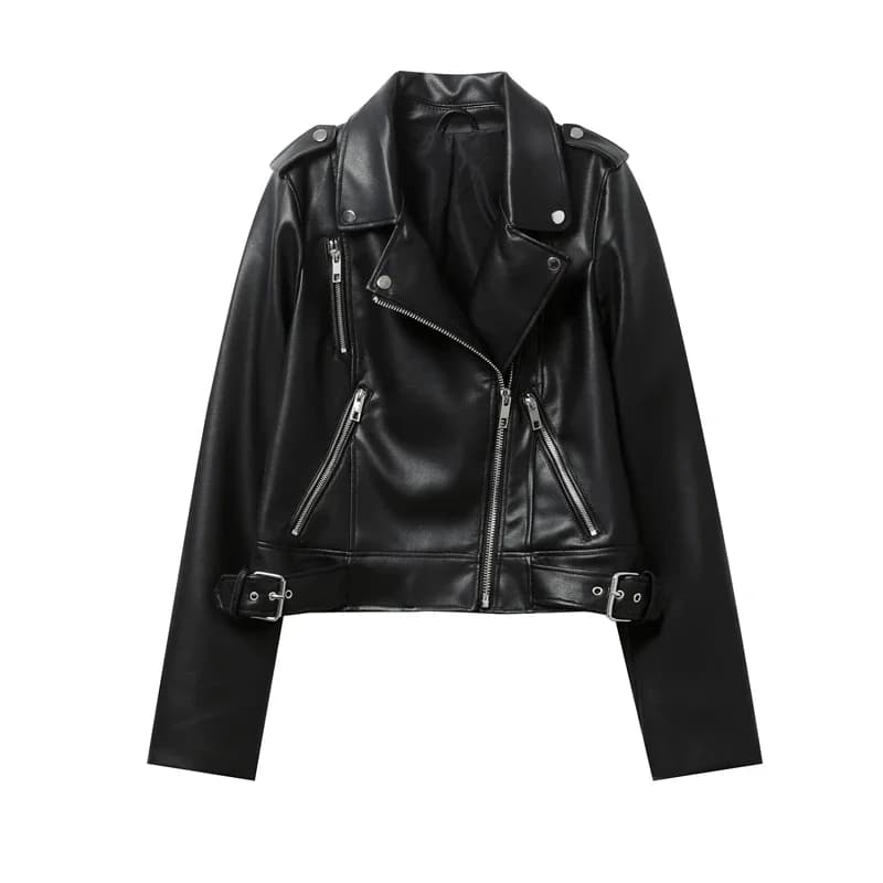RARF 2024 Giacca da donna primaverile in ecopelle nera Giacca casual con cerniera e cintura Giacca da ciclismo Giacca casual