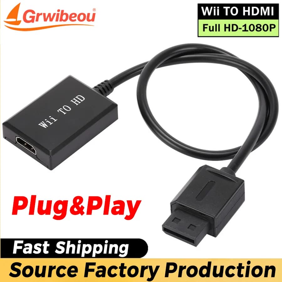 Grwibeou Convertitore Adattatore Wii a HDMI Compatibile 1080P Full HD, Cavo Convertitore Wii a HDMI per Laptop, HDTV, Monitor e Display