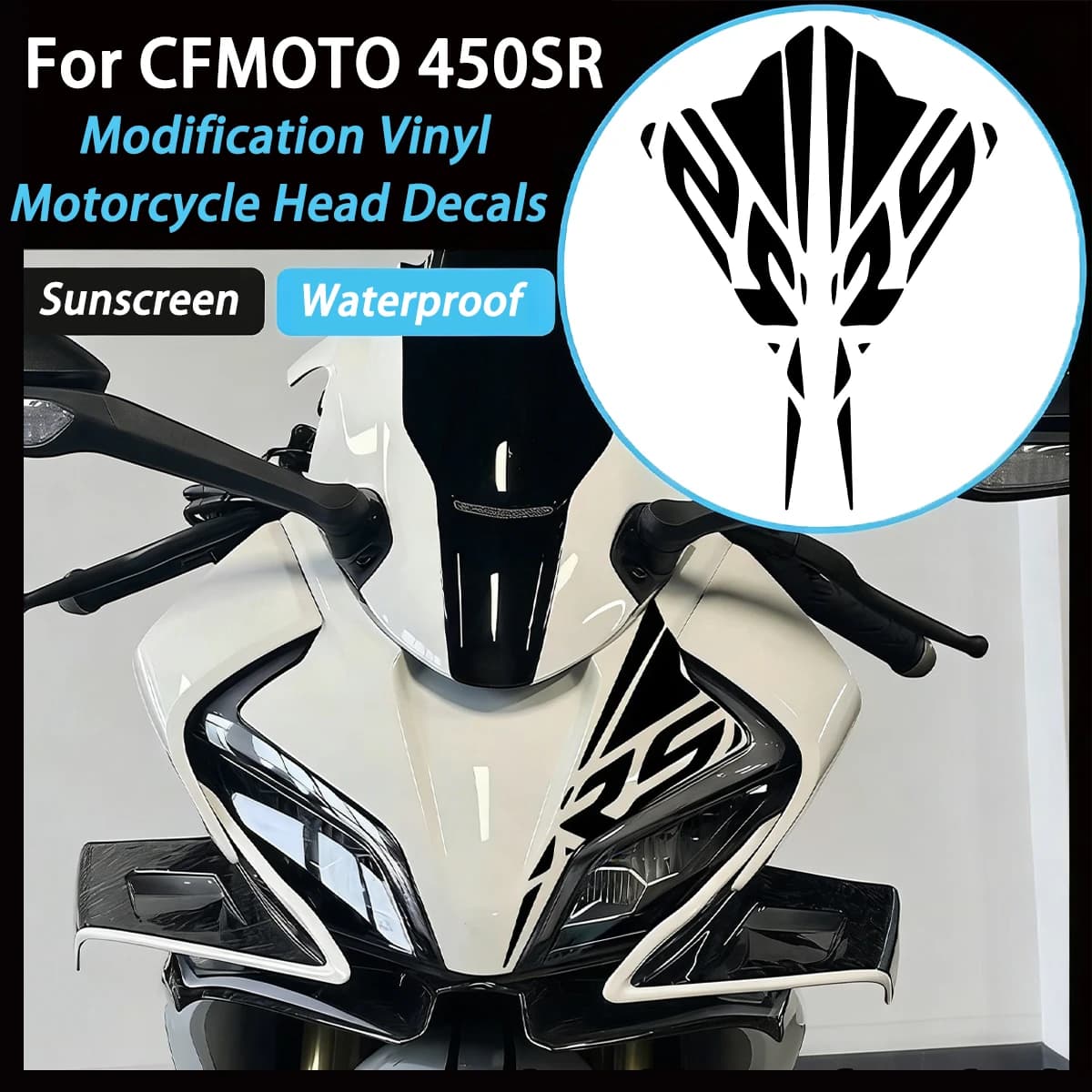 Per CF MOTO CFMOTO 450SR 450 SR Riflettente Testa Del Motociclo Adesivi Moto Anteriore Viso Decor Impermeabile Accessori In Vinile Decalcomanie