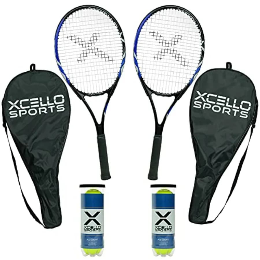 Set di Racchette in Alluminio 23 Pollici Blu/Nero per Pratica di Tennis con 2 Tubi di Palline da Tennis e 2 Coperture Protettive