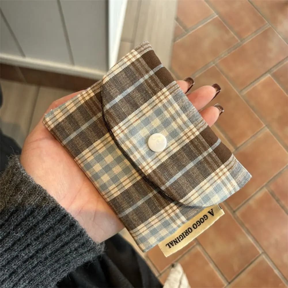Ins Canvas Retro Plaid Coin Purse Korean Style Zipper Purse Mini Cash Wallet Coin Purse Portable Cloth Envelope Wallets Outdoor