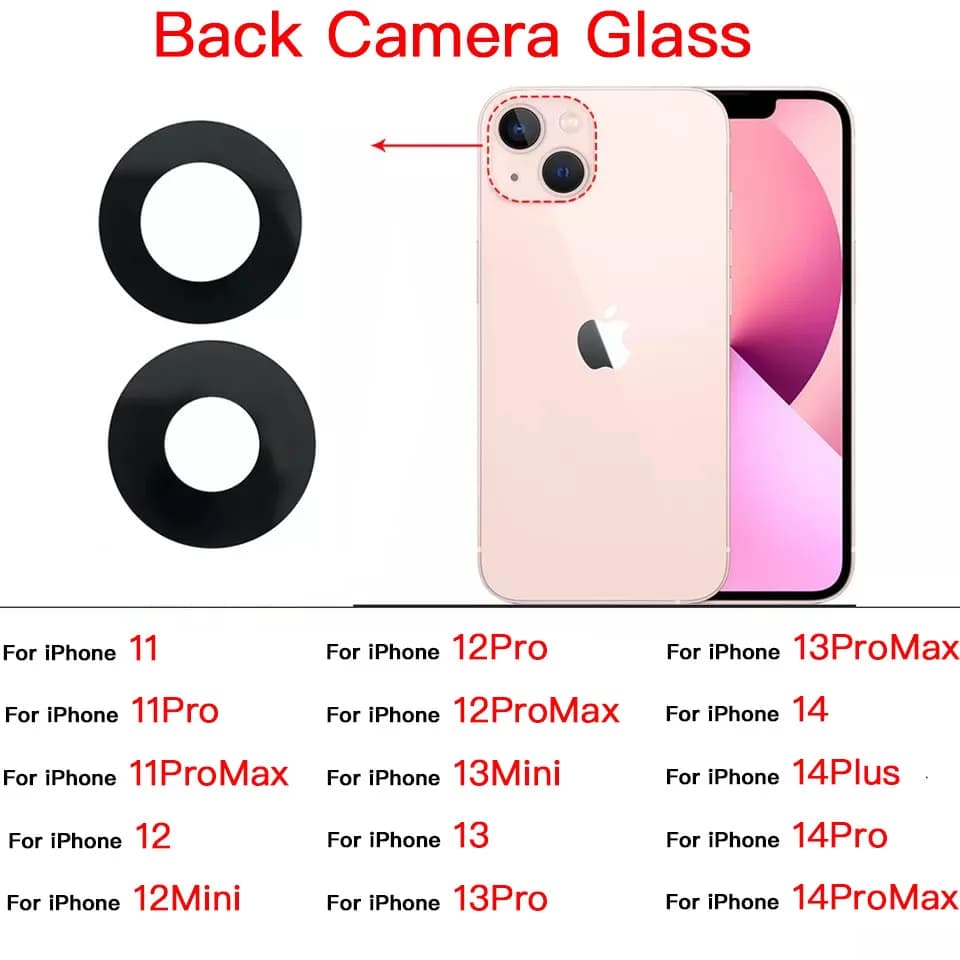 Copriobiettivo in vetro per fotocamera posteriore per iPhone 11 12 13 14 Plus Mini Pro Max con sostituzione adesivo 3M
