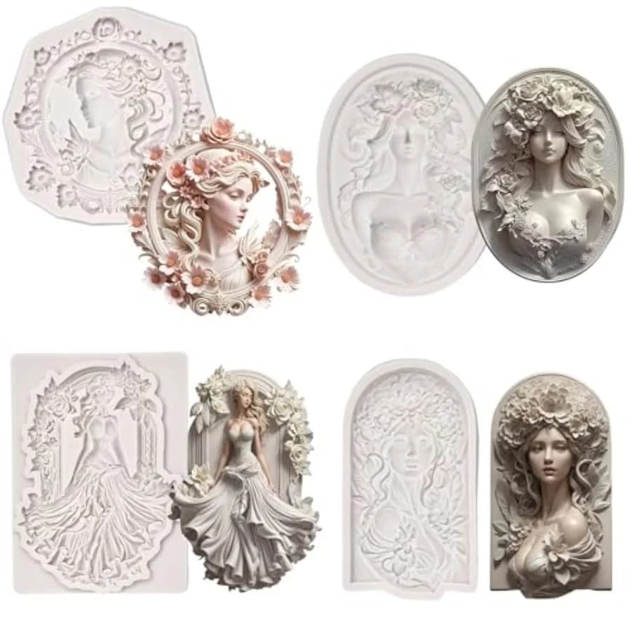 Flower picture frame girl, elegant female relief, DIY silicone mold, cake chocolate mold wedding cake decoration tool soft cake