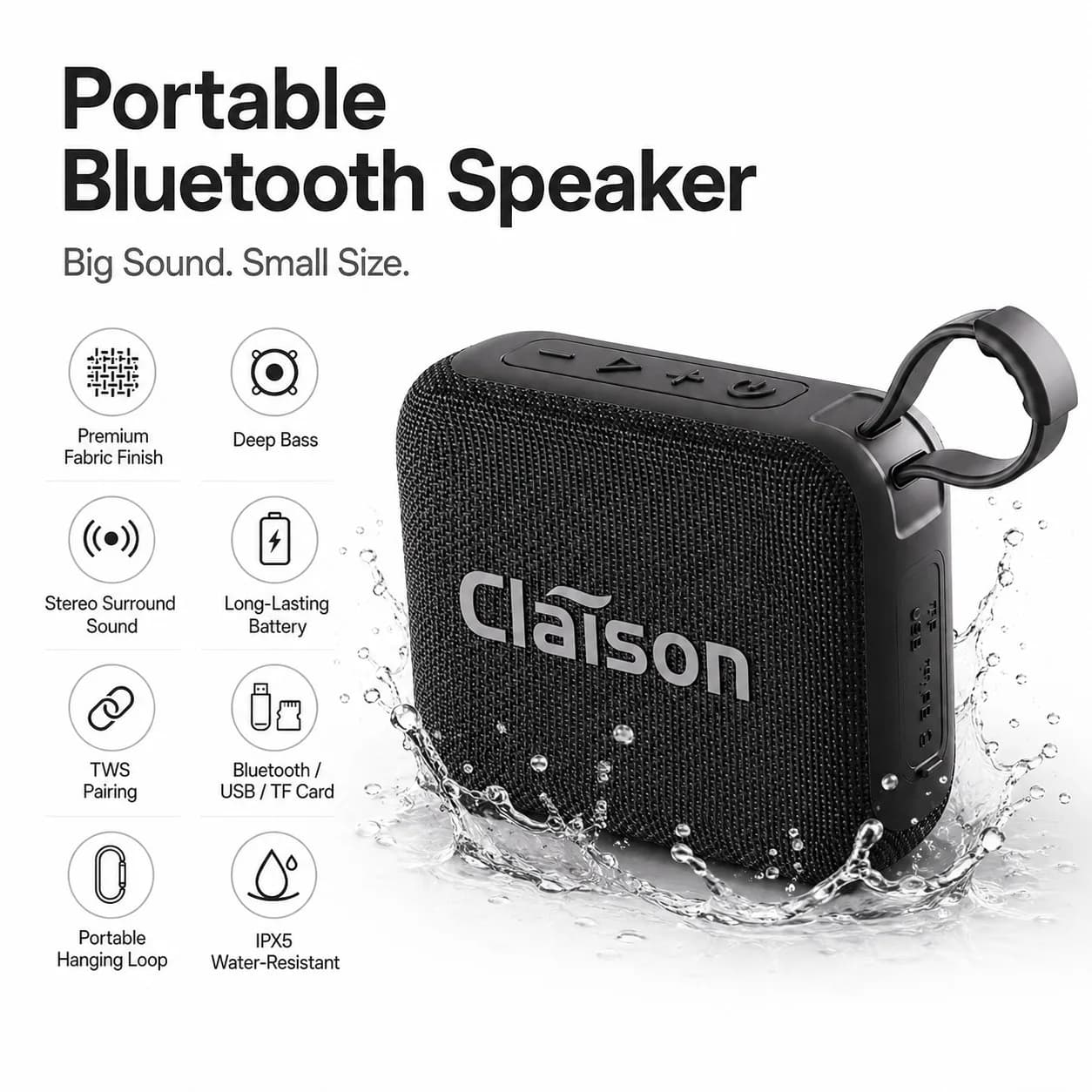 Portable Bluetooth Speaker Mini Wireless BT 5.3 Deep Bass Long Battery TWS USB TF Card IPX5 Splash Resistant for Outdoor