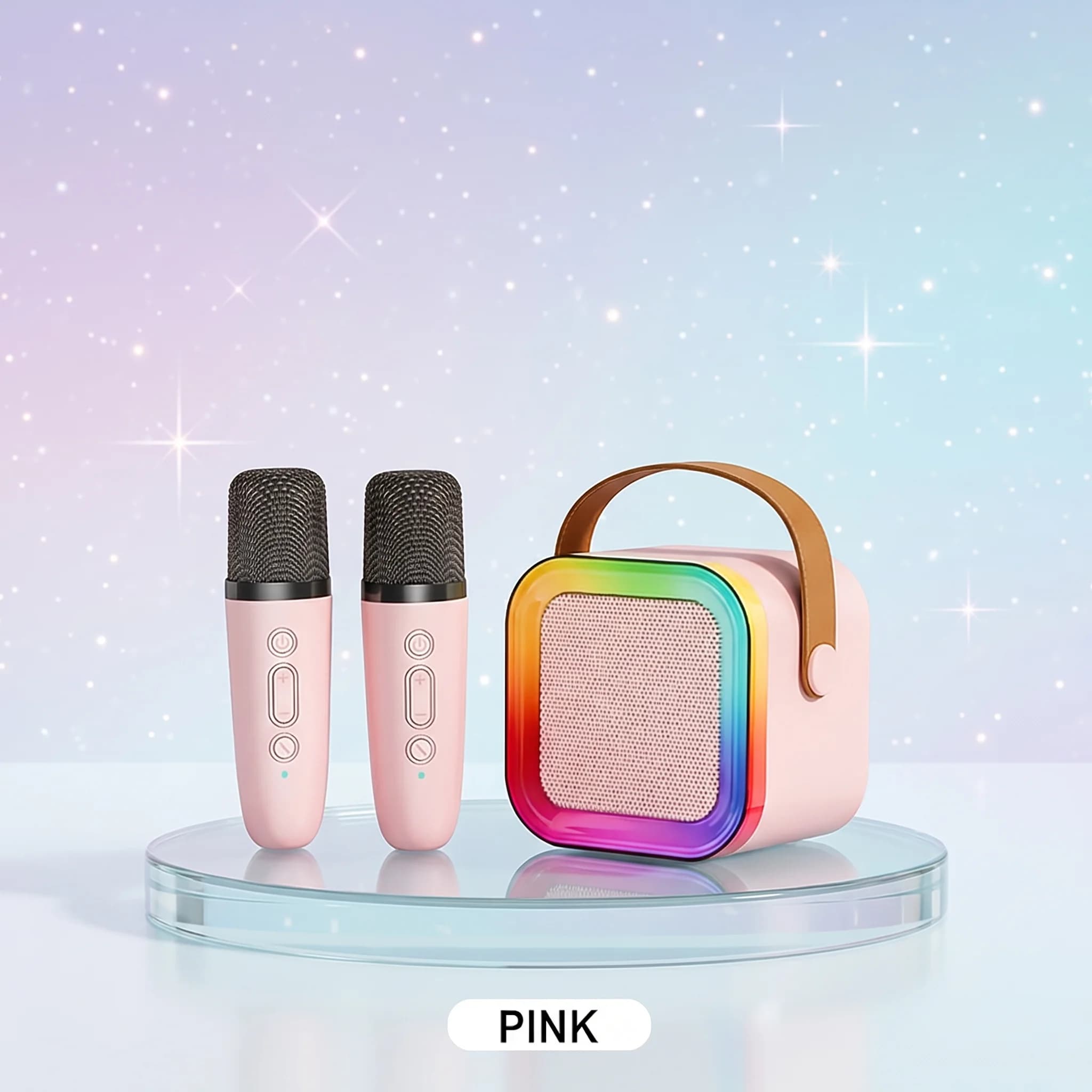 GMOX Mini Karaoke Machine, Portable Bluetooth Karaoke Speaker with 2 Wireless Microphones and Party Lights for Kids and Adults, Birthday Gifts for Girls Boys Family Home Party
