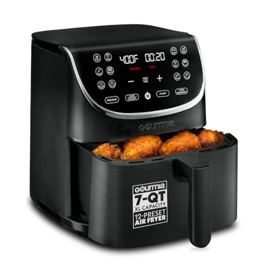 Friggitrice ad Aria da 7 Litri con Circolazione a 360°, Display Digitale, 12 Programmi Preimpostati, Funzioni Arrosto, Cottura, Grigliatura, Disidratazione, Lavabile in Lavastoviglie, Accessori Inclusi