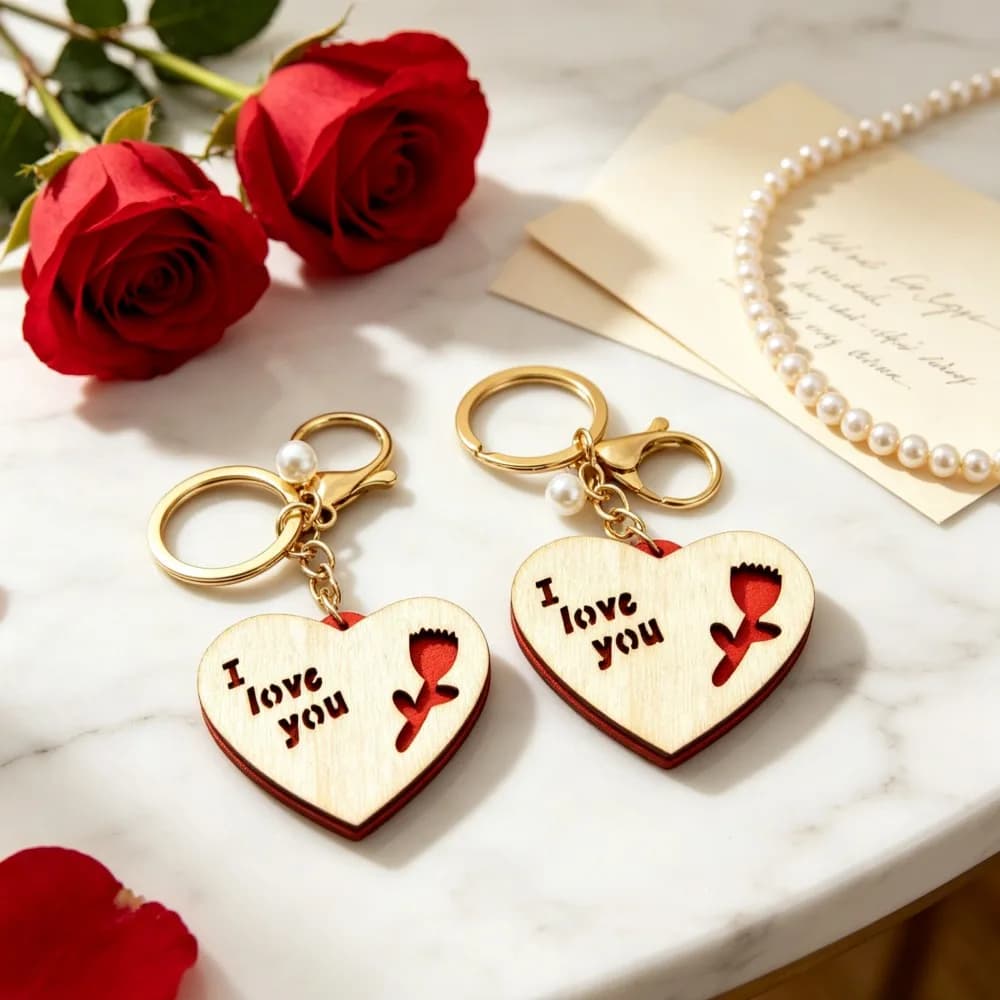 Portachiavi in Legno Personalizzato con Incisione, Ciondolo a Cuore Abbinato per Coppie, Ciondolo Personalizzato per Borsa, Regalo per Innamorati