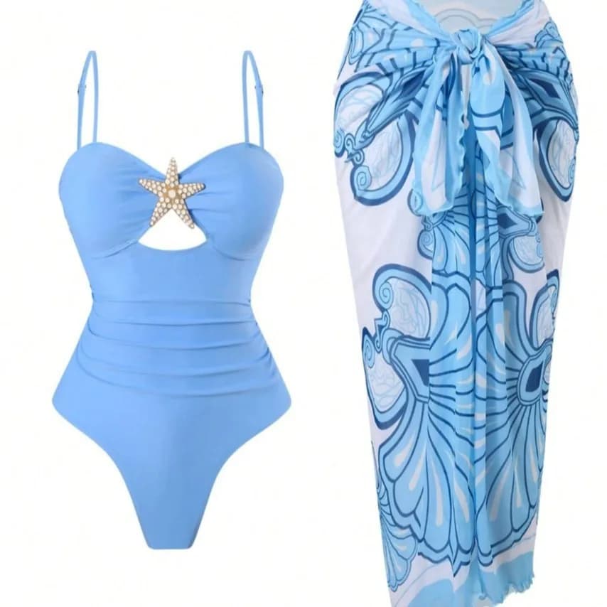 Costume da bagno intero sexy a vita alta con gonna a stampa stellare metallizzata, bikini due pezzi per donna, monokini a perizoma XXL