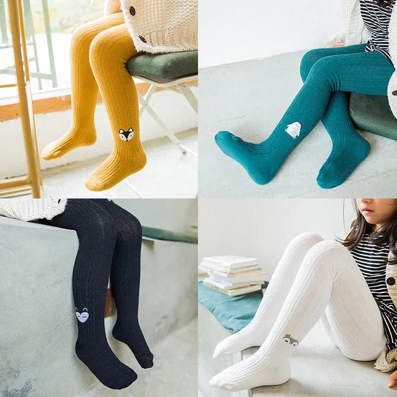 Collant per bambini in maglia tinta unita in cotone con doppio ago Pantaloni attillati per ragazze Leggings per abbigliamento invernale per ragazze simpatico cartone animato animale