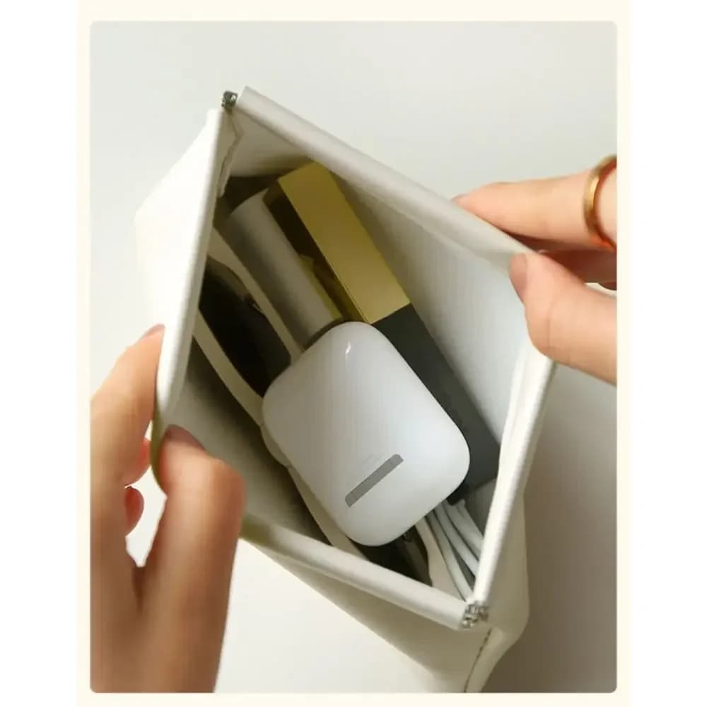 Custodia per cuffie cablata in pelle PU con chiusura automatica 1/2PC Mini custodia portatile per cavi e caricabatterie per cuffie