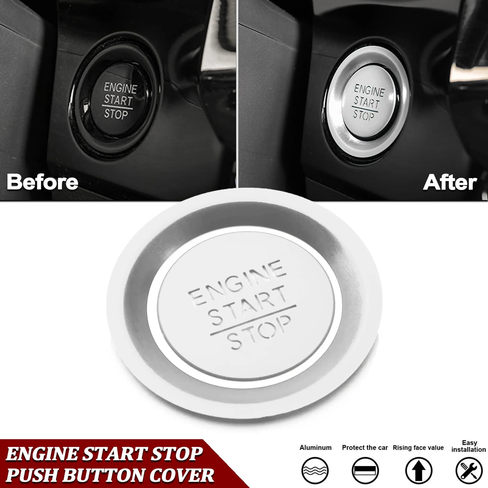 Silver Cover for Motor Starting/Rightening Button, Ignition Decorative Ring, JDM Style Decorative Frame for Honda Civic 11th Generation 2022 2023+