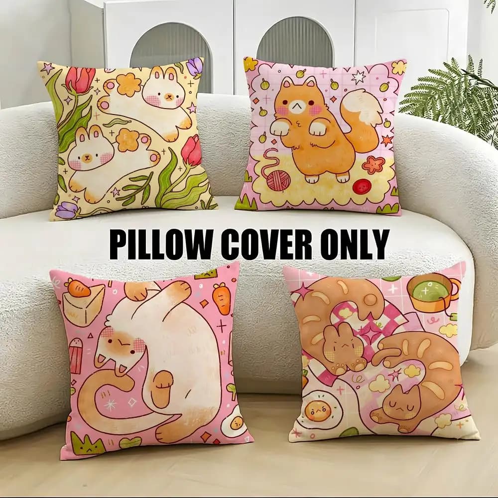 Copricuscini Morbidi e Peluche per Gatti Pigri Allungabili, Set da 4 Pezzi, 40x40 45x45, per Divano e Camera da Letto