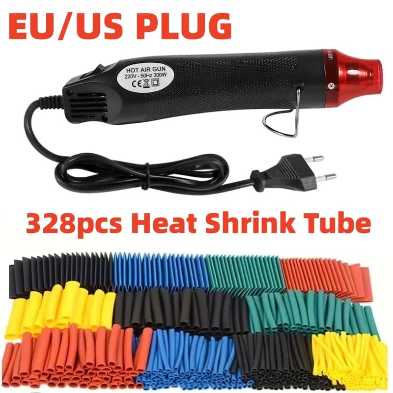 Pistola termica ad aria calda da 300W tubo termoretraibile da 328 pezzi con Kit di pistole ad aria calda Kit di tubi termorestringenti EU US 110V 220V 2:1