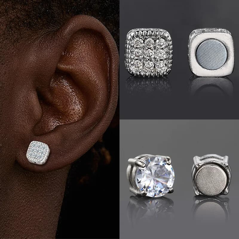 Earrings Finti Magnetic Ice Out for Men and Women, Stainless Steel, Without Piercing, Hip Hop Rock Style, Fashion Accessories