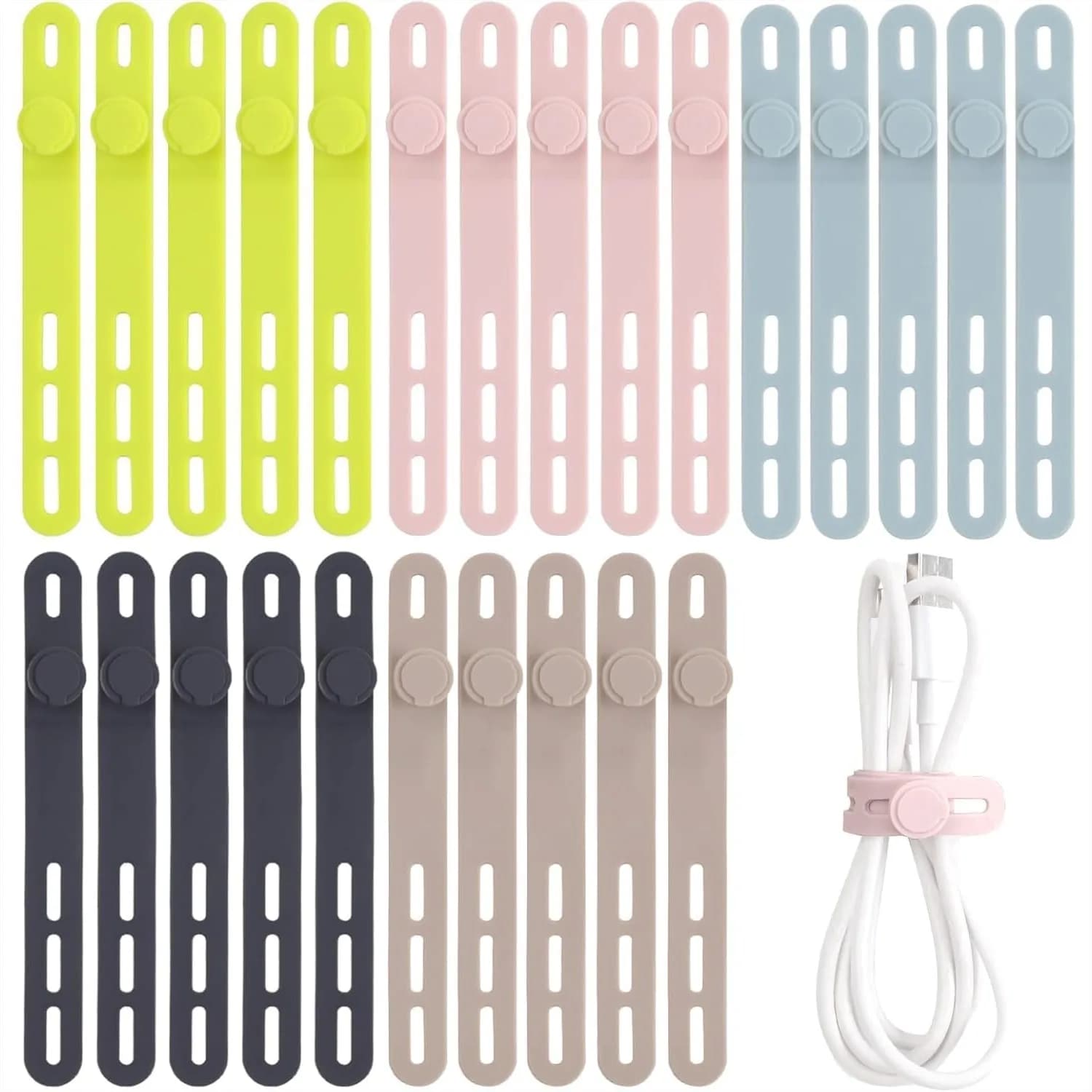25 fascette fermacavi in silicone riutilizzabili per cavi elettrici, auricolari, caricabatterie per telefono, colorate