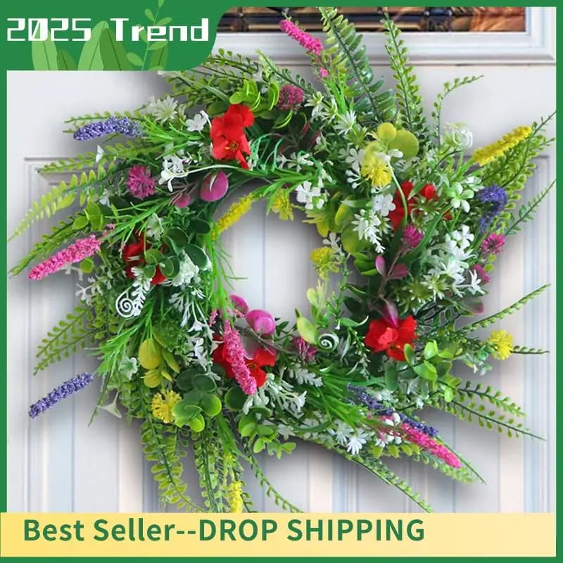 AD33 HOT Artificial garland to hang on wall Artificial spring flower Screw ring Plant Everlasting flower Decoration to hang on door