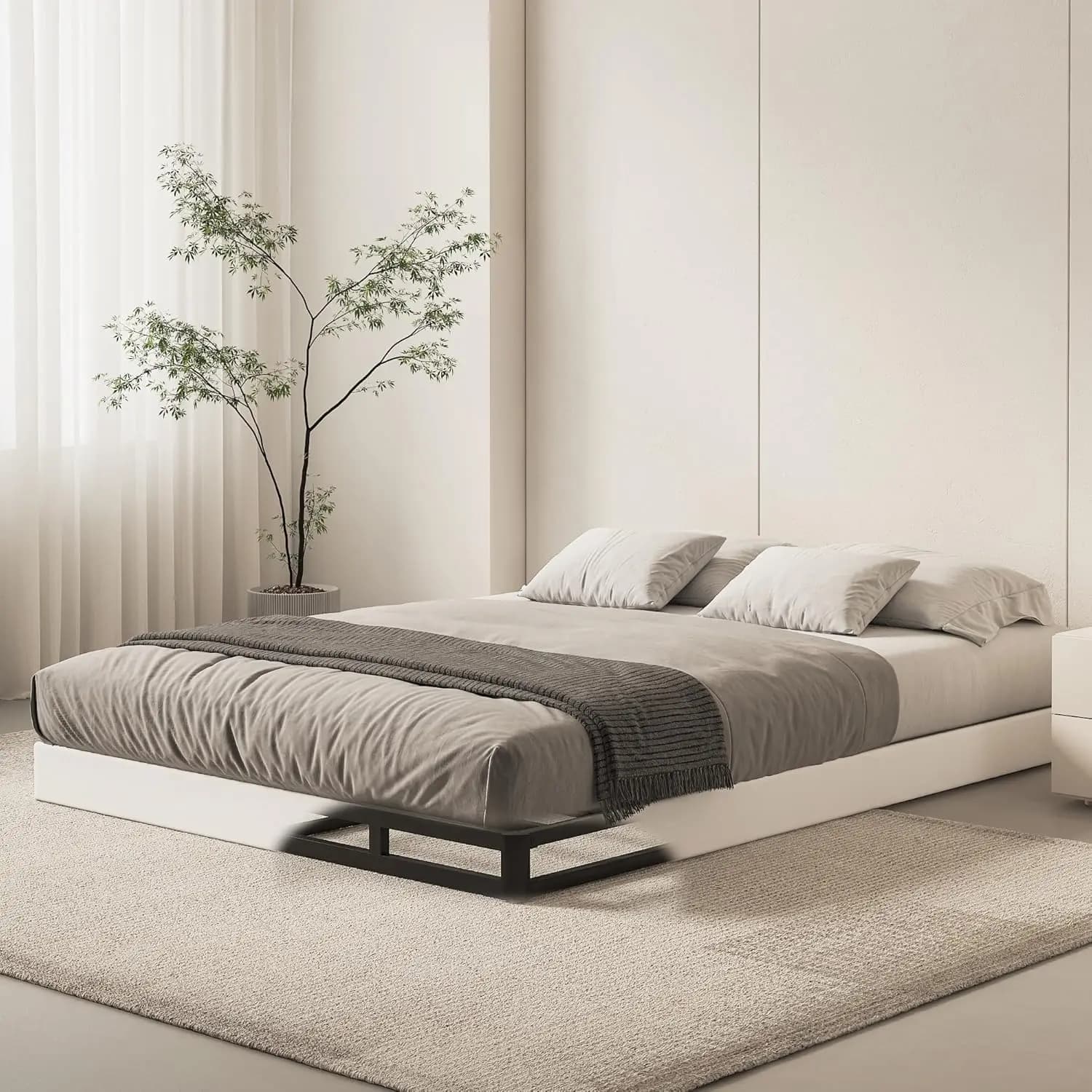 5 Inch King Metal Bed Base 3000LBS Heavy Duty Mattress Foundation Fabric Cover Easy Assembly Quiet Non Slip, Customized