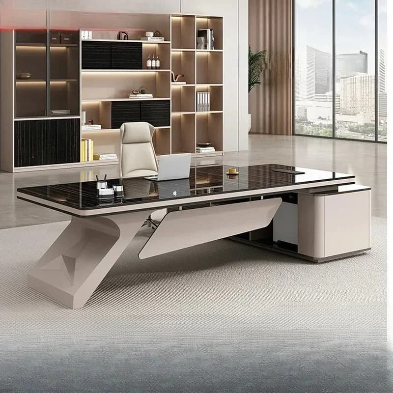 Combinazione Scrivania e Sedia da Ufficio, Tavolo Direzionale di Lusso Leggero, Scrivania Moderna e Semplice, Grande Scrivania per Manager