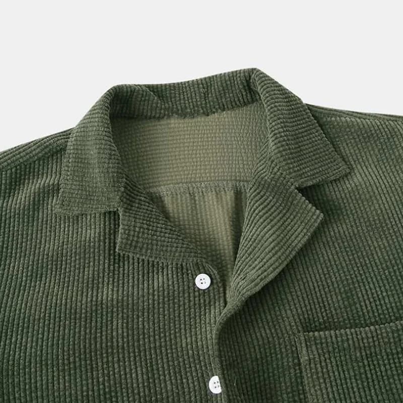 Completo Estivo da Uomo in Corduroy Stile Hawaiano, Set di Lusso a 2 Pezzi con Camicia a Maniche Corte e Pantaloncini, Abbigliamento Casual Streetwear