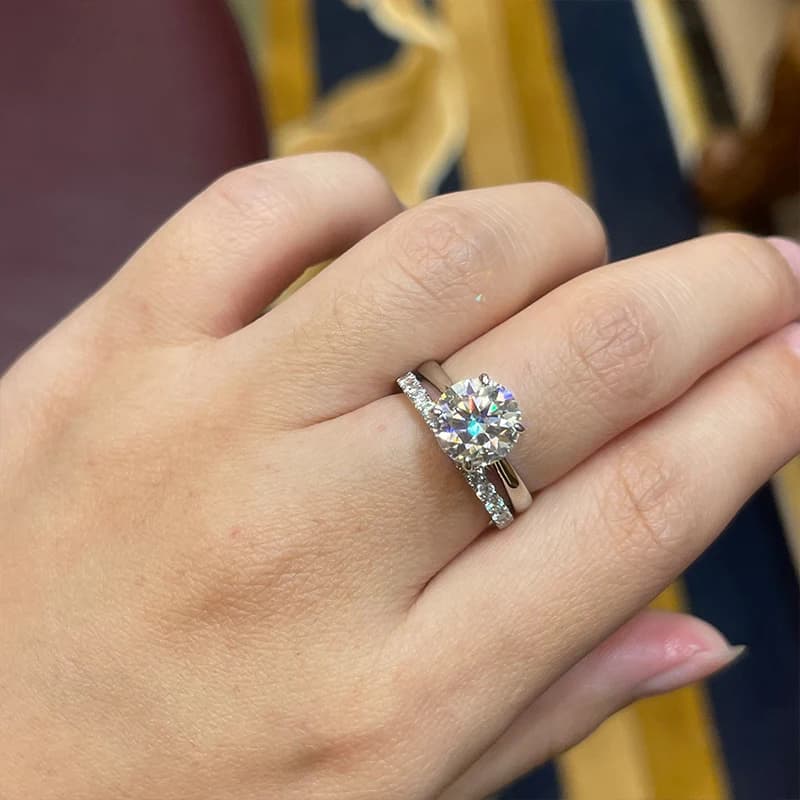 IOGOU 8mm D Colore Rotondo Moissanite Anello da sposa Set Fede nuziale con diamanti Anelli in argento 100% 925 da donna Gioielleria raffinata all'ingrosso
